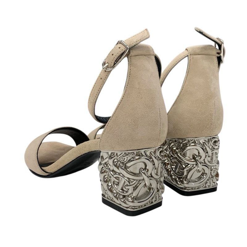 Hermes Gram 60 Sandals Shoes Suede Beige Silver Chaine D'ancre Metal Heel Strap — view 4