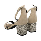 Hermes Gram 60 Sandals Shoes Suede Beige Silver Chaine D'ancre Metal Heel Strap — view 4