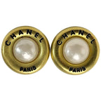 Chanel Plated Faux Pearl 94 a Gold Vintage Earrings — view 2