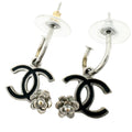 Chanel CC Logo Camellia Metal Silver Black Earrings
