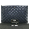 Chanel Quilted Lambskin CC Logo Clutch Navy