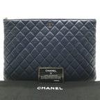 Chanel Quilted Lambskin CC Logo Clutch Navy