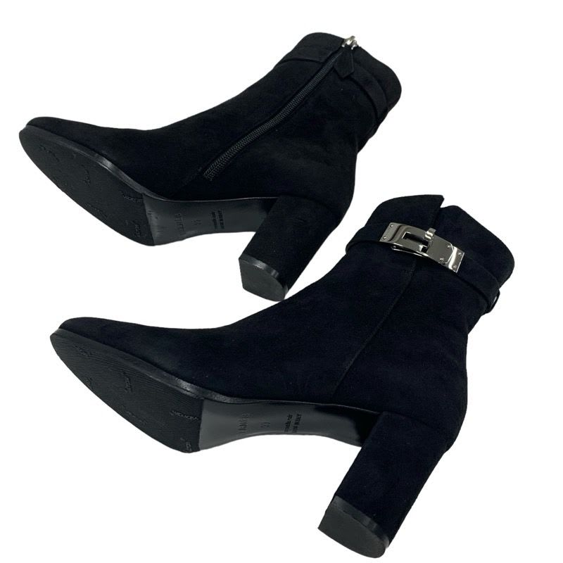 Hermes Saint Germain Boots Short Shoes Suede Black Silver Kelly Hardware — view 6