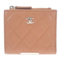 Chanel Classic Small Wallet Ap3388 Coin Case Grained Calfskin Camel Silver