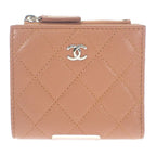 Chanel Classic Small Wallet Ap3388 Coin Case Grained Calfskin Camel Silver