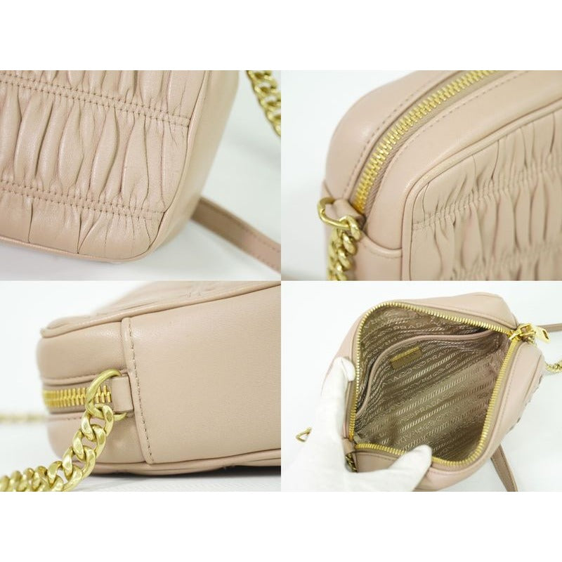 Prada Nappa Gaufre Chain Shoulder Bag Pochette Leather Pink Beige — view 7