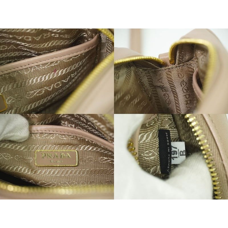 Prada Nappa Gaufre Chain Shoulder Bag Pochette Leather Pink Beige — view 9