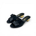 Chanel Sandals Shoes Leather Black Gold CC Logo Ribbon Mule
