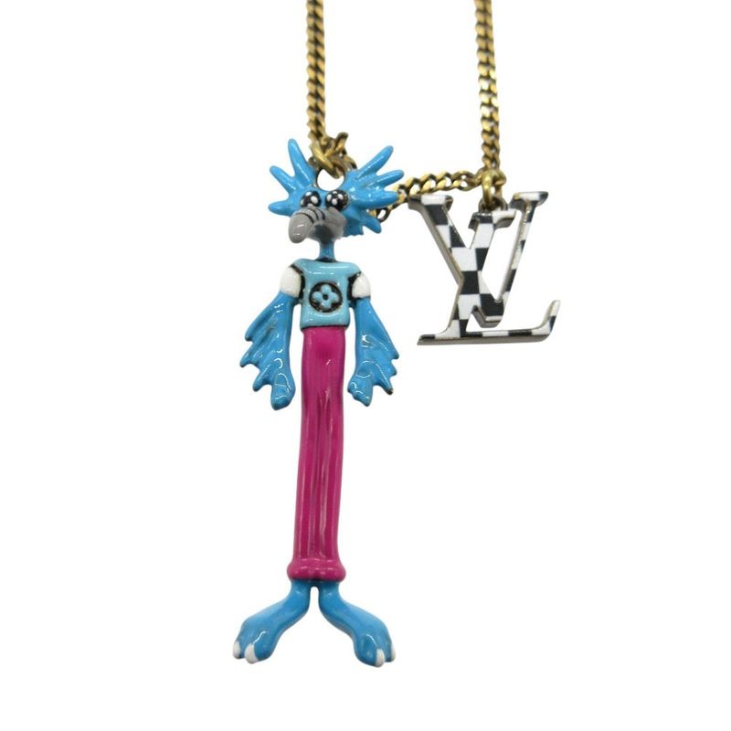 Louis Vuitton Animal's Zoom Kun Mp2928 Necklace Metal Enamel Gold Blue Pink — view 2