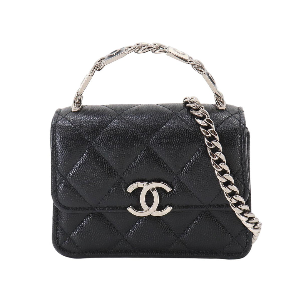Chanel Minimini Quilted Chain Clutch 2-Way Shoulder Bag Caviar Leather Black