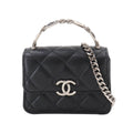 Chanel Minimini Quilted Chain Clutch 2-Way Shoulder Bag Caviar Leather Black