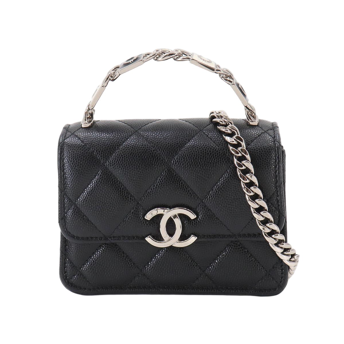 Chanel Minimini Quilted Chain Clutch 2-Way Shoulder Bag Caviar Leather Black