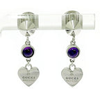 Gucci Silver Heart Amethyst Earrings 4.7 g 925 Engraved