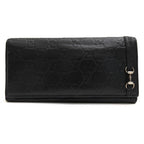 Gucci Long Wallet Women Leather Black GG Horsebit