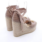 Gucci Sandals GG Marmont Lace Up Espadrilles Wedge Sole Beige Leather — view 2