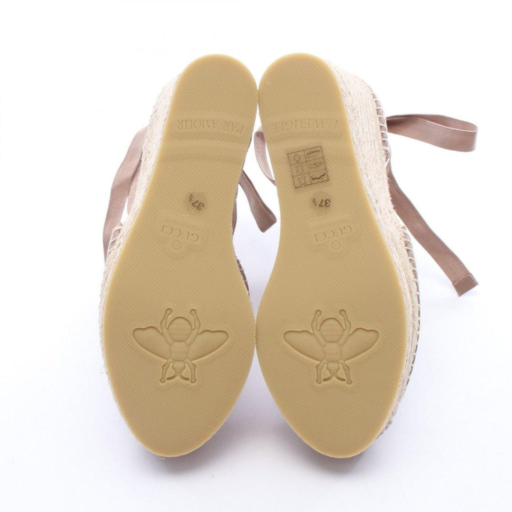Gucci Sandals GG Marmont Lace Up Espadrilles Wedge Sole Beige Leather — view 4