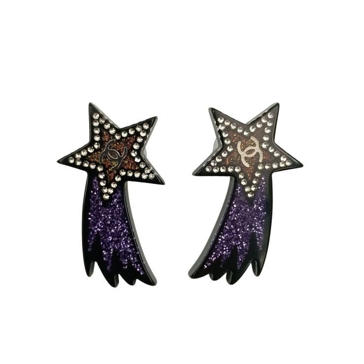 Chanel Earrings CC Logo Shooting Star Purple Silver Resin Metal