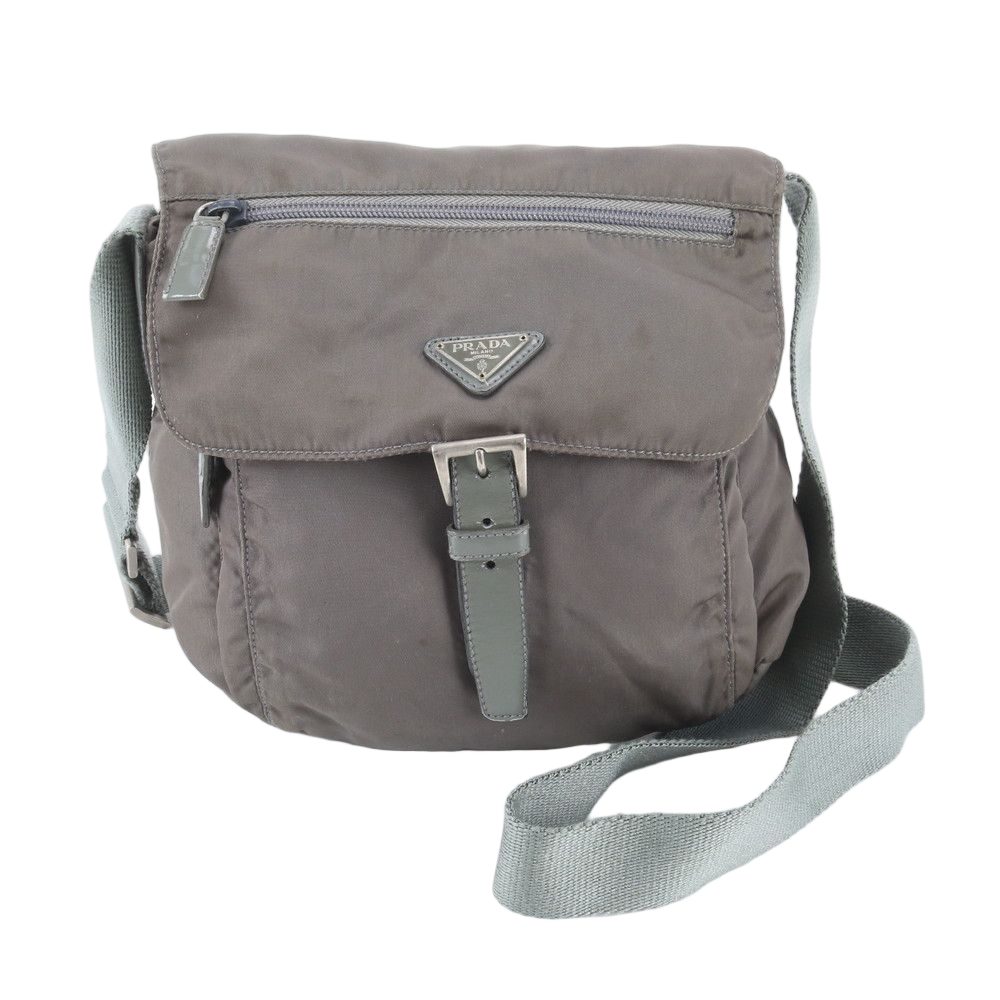 Prada Tessuto Nylon Triangle Logo Leather Shoulder Bag Crossbody