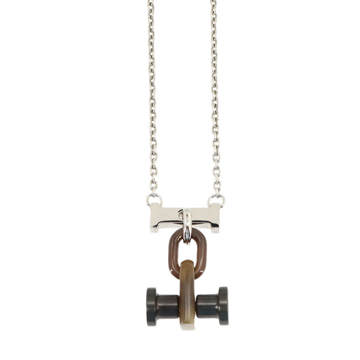 Hermes Mobile Necklace Buffalo Horn Silver Brown