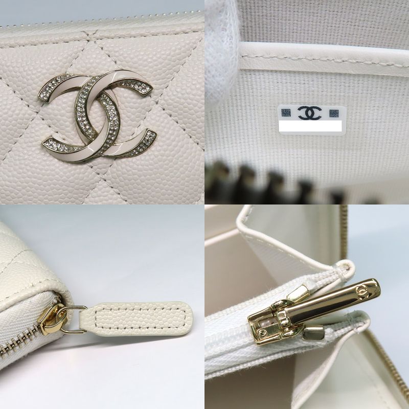 Chanel Long Zip Wallet Ap3337 Quilted Caviar Leather White Gdhardware — view 8