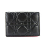 Christian Dior Card Case Cannage Leather Black Pink Business Holder Small