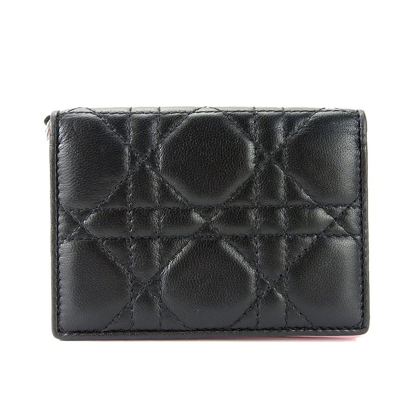 Christian Dior Card Case Cannage Leather Black Pink Business Holder Small