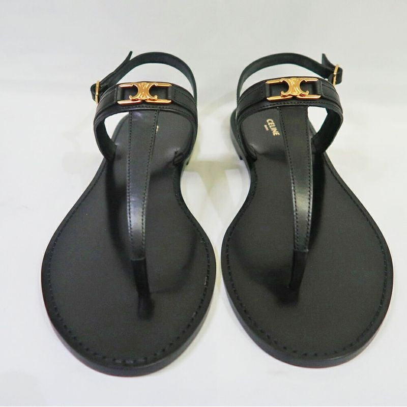 Celine Thong Sandals Black Leather Size 42 Shoes — view 3