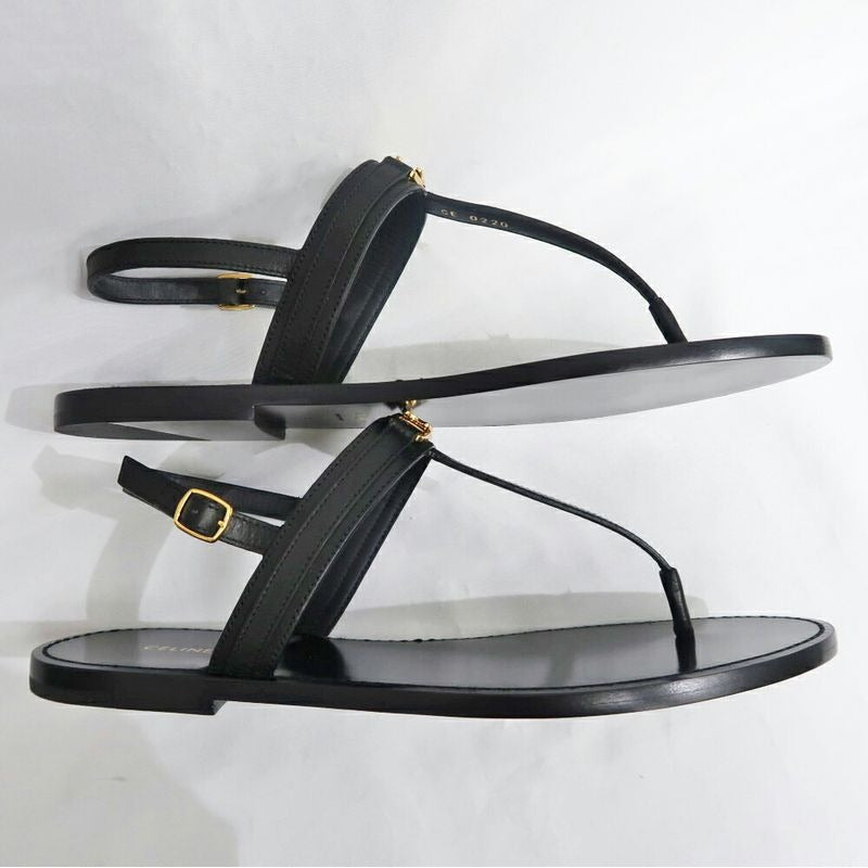 Celine Thong Sandals Black Leather Size 42 Shoes — view 5