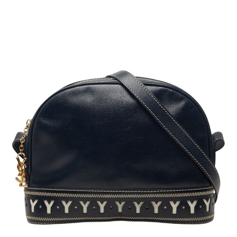 Saint Laurent Vintage Cut Out Shoulder Bag Navy Leather