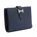 Hermes Bearn Compact Bifold Wallet Blue Nuit Silver Hardware Vo Madame — view 2