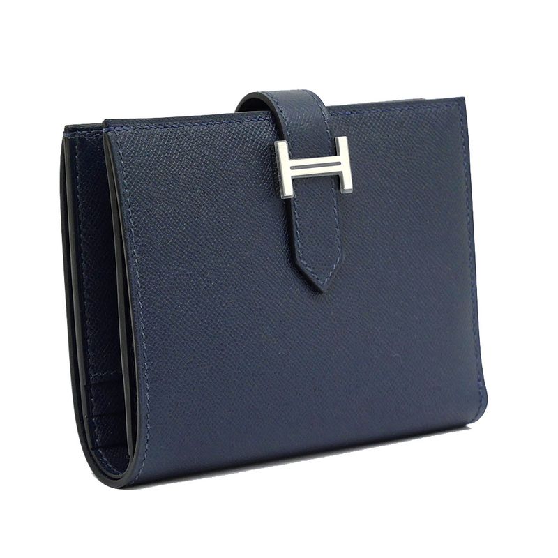 Hermes Bearn Compact Bifold Wallet Blue Nuit Silver Hardware Vo Madame — view 2