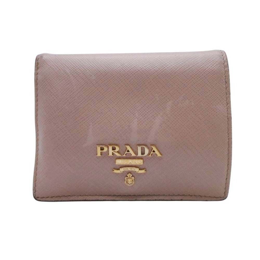 Prada Saffiano Leather Multicolor Bifold Wallet Compact with Coin Purse Beige