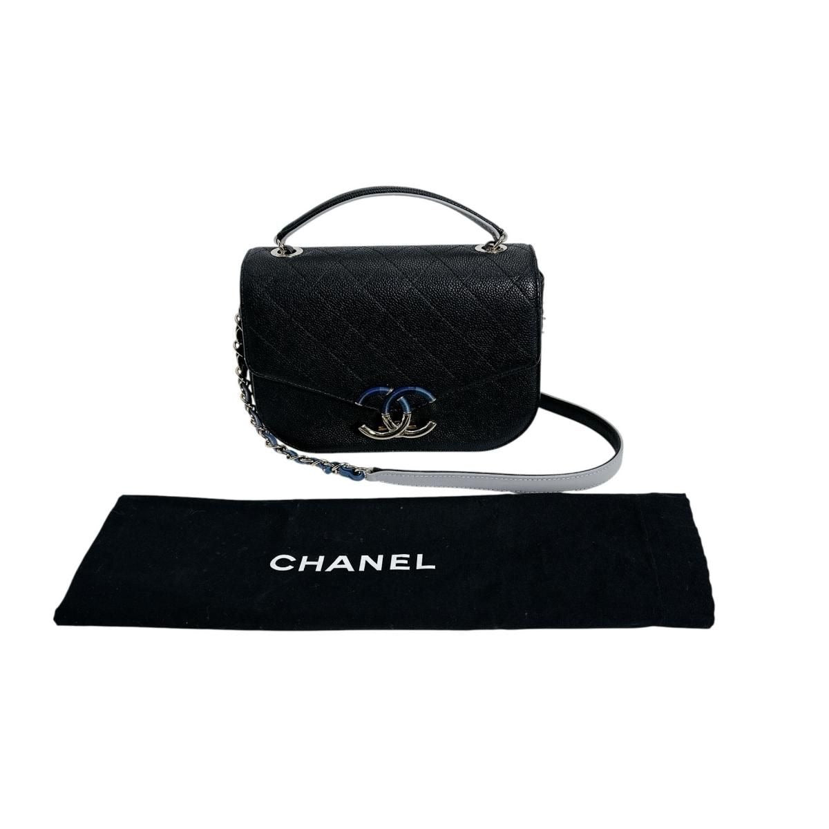 Chanel Caviar Leather Chain Shoulder Bag CC Logo Black