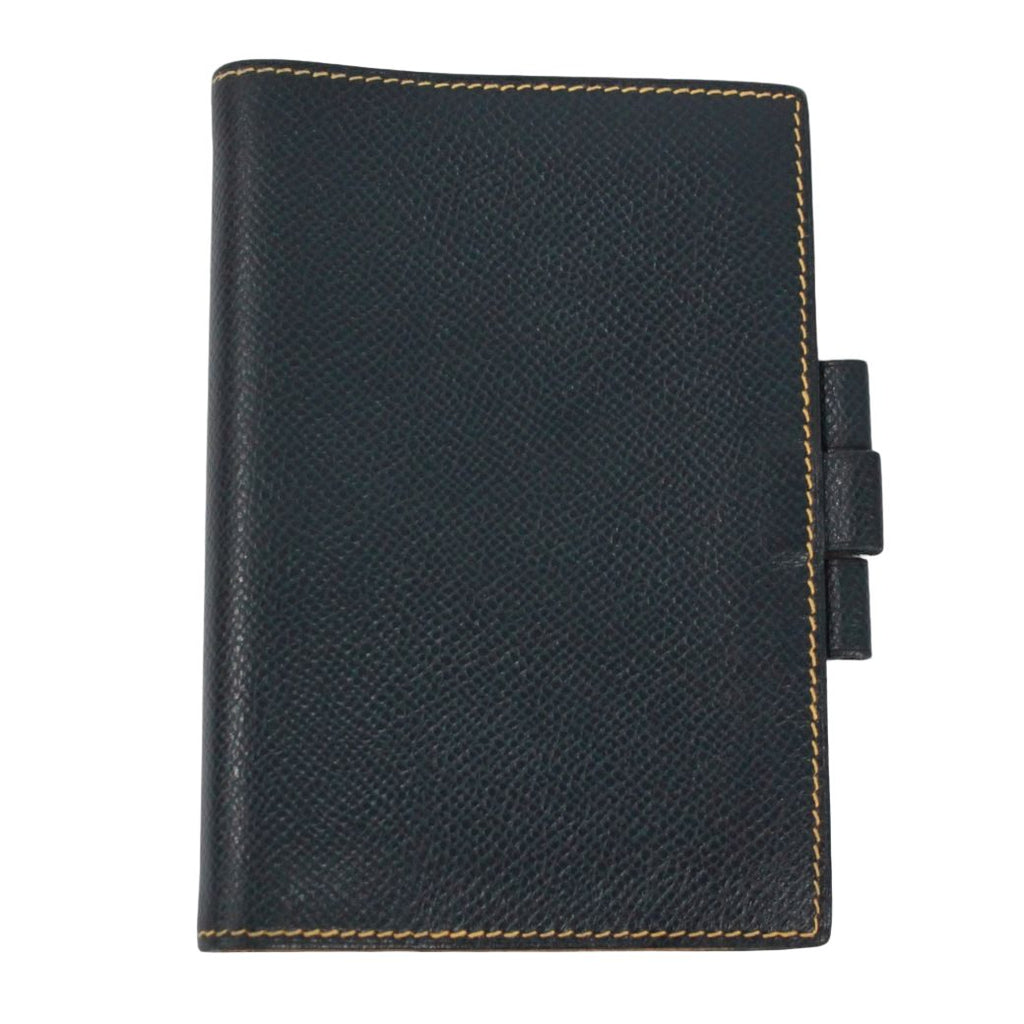 Hermes Agenda GM Leather Yellow Navy Notebook Cover Silver