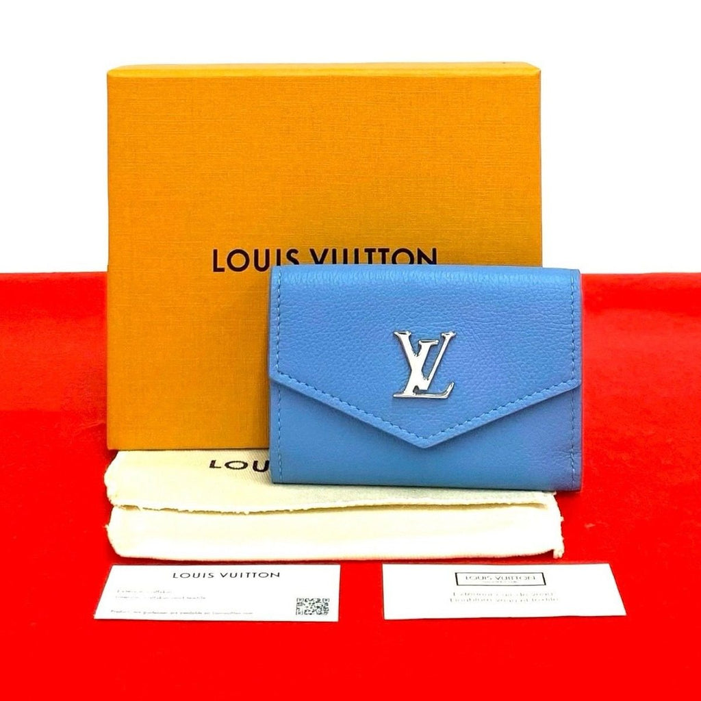 Louis Vuitton Box Portefeuille Lock Mini Leather Trifold Wallet Blue
