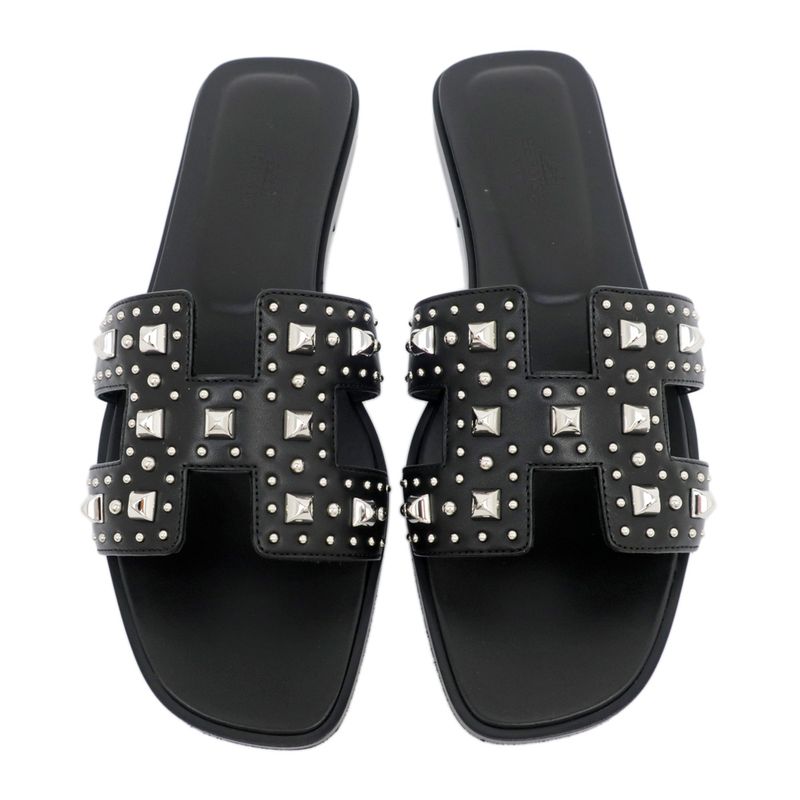 Hermes Oran Studded Sandals Size 38 Black Apparel Shoes — view 5