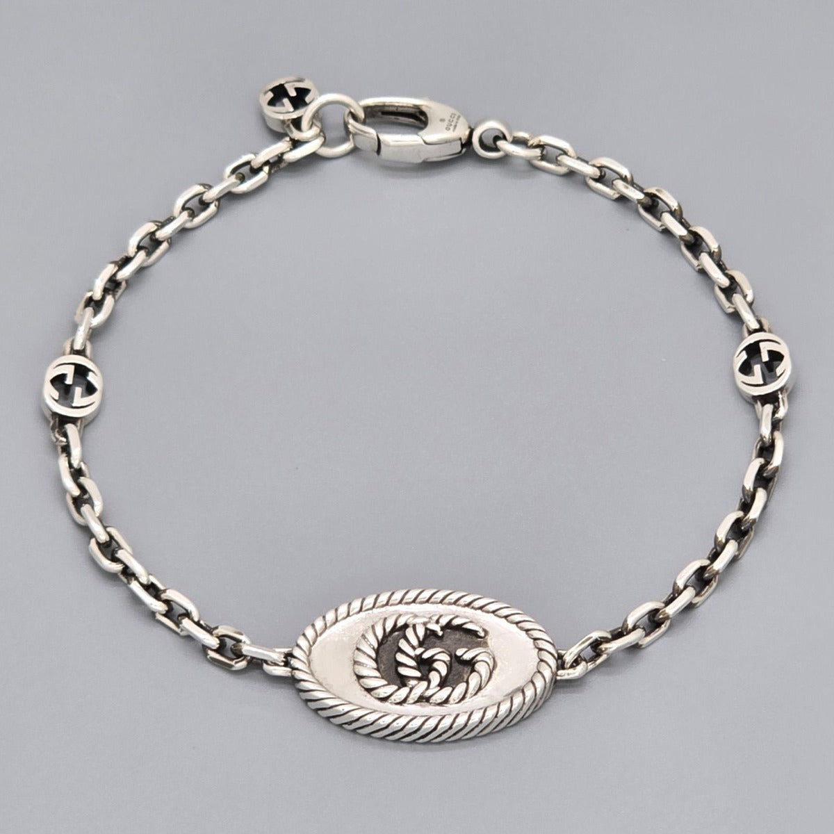 Gucci GG Marmont Bracelet 18 Interlocking Charm Star Ring Silver Oxidized