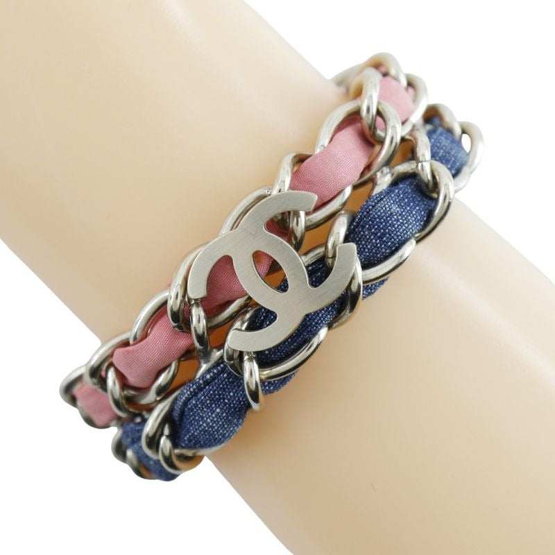 Chanel Coco Mark Chain 2 Rings Metal And Denim Silver 53 g Bracelet — view 2
