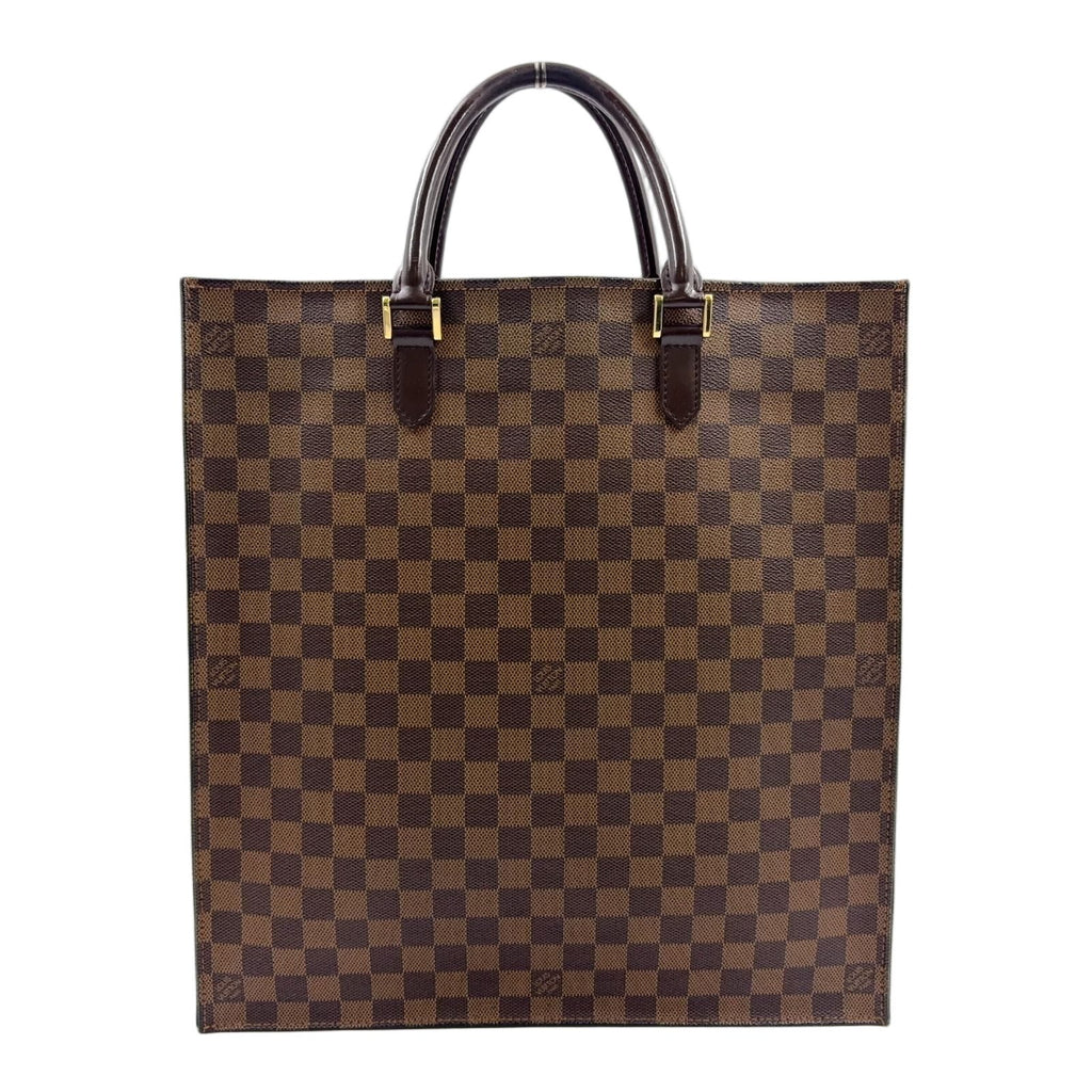 Louis Vuitton Sac Plat Damier Ebene Leather Brown Tote Gold