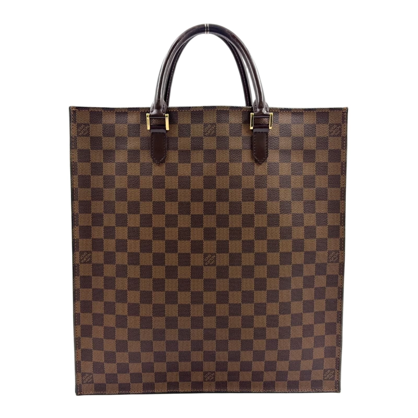 Louis Vuitton Sac Plat Damier Ebene Leather Brown Tote Gold