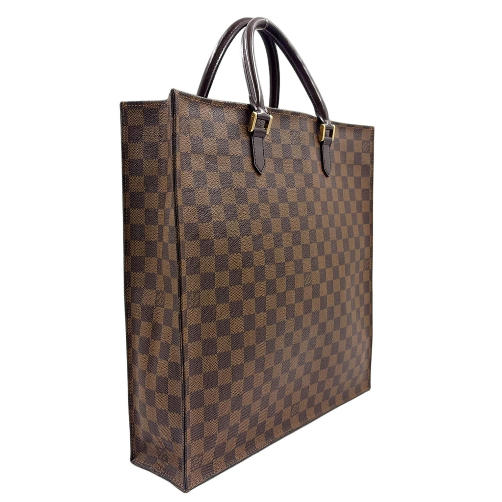Louis Vuitton Sac Plat Damier Ebene Leather Brown Tote Gold — view 2