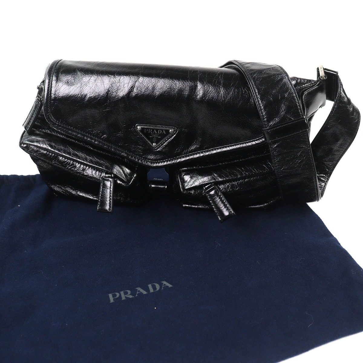 Prada Triangle Logo Leather Shoulder Bag Black Recommended — view 2