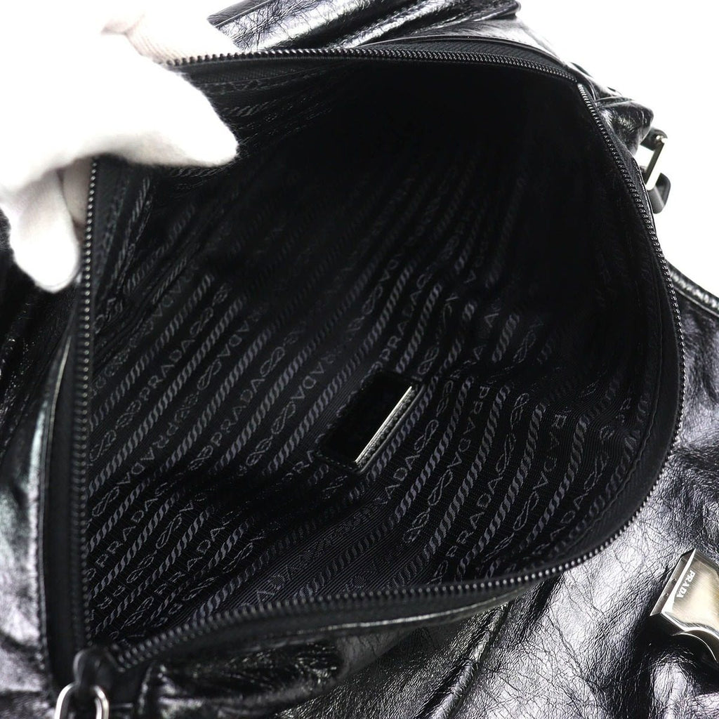 Prada Triangle Logo Leather Shoulder Bag Black Recommended — view 7