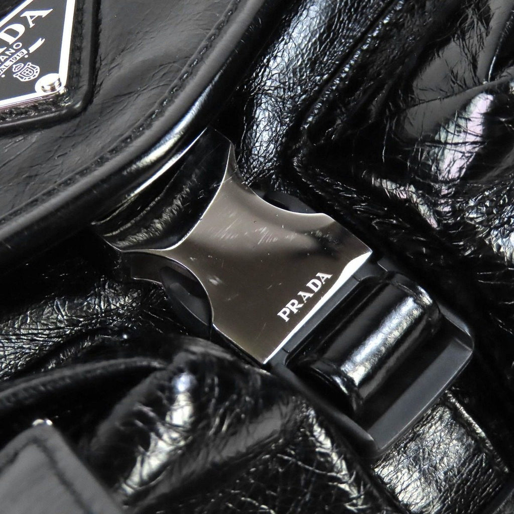 Prada Triangle Logo Leather Shoulder Bag Black Recommended — view 9