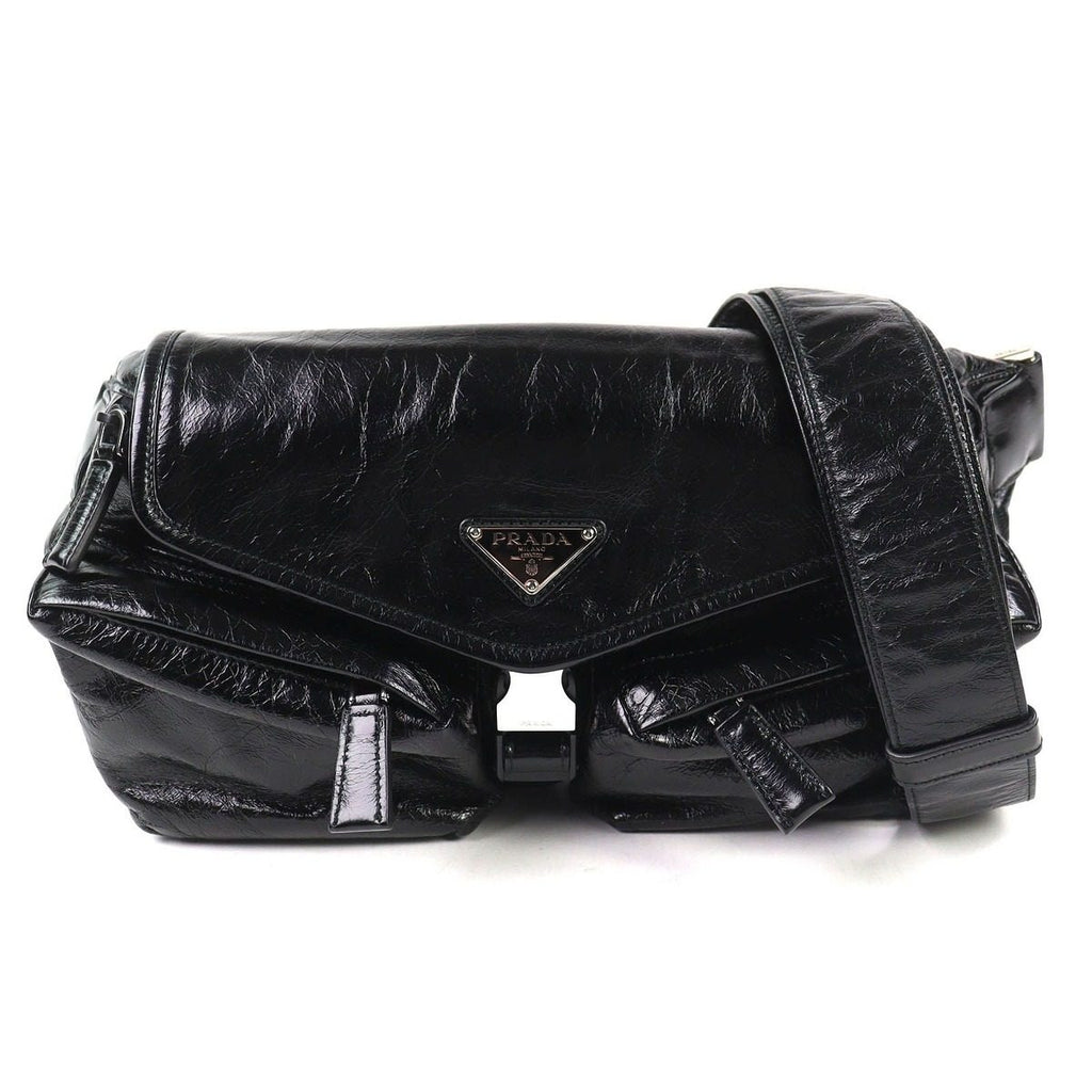 Prada Triangle Logo Leather Shoulder Bag Black Recommended