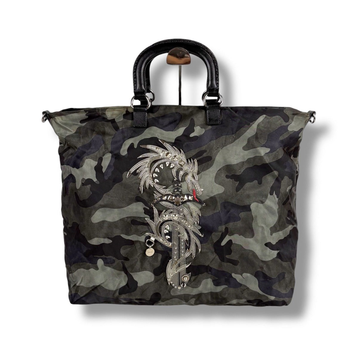 Prada 2-Way Tote Shoulder Bag Dragon Sword Camouflage Pattern — view 2