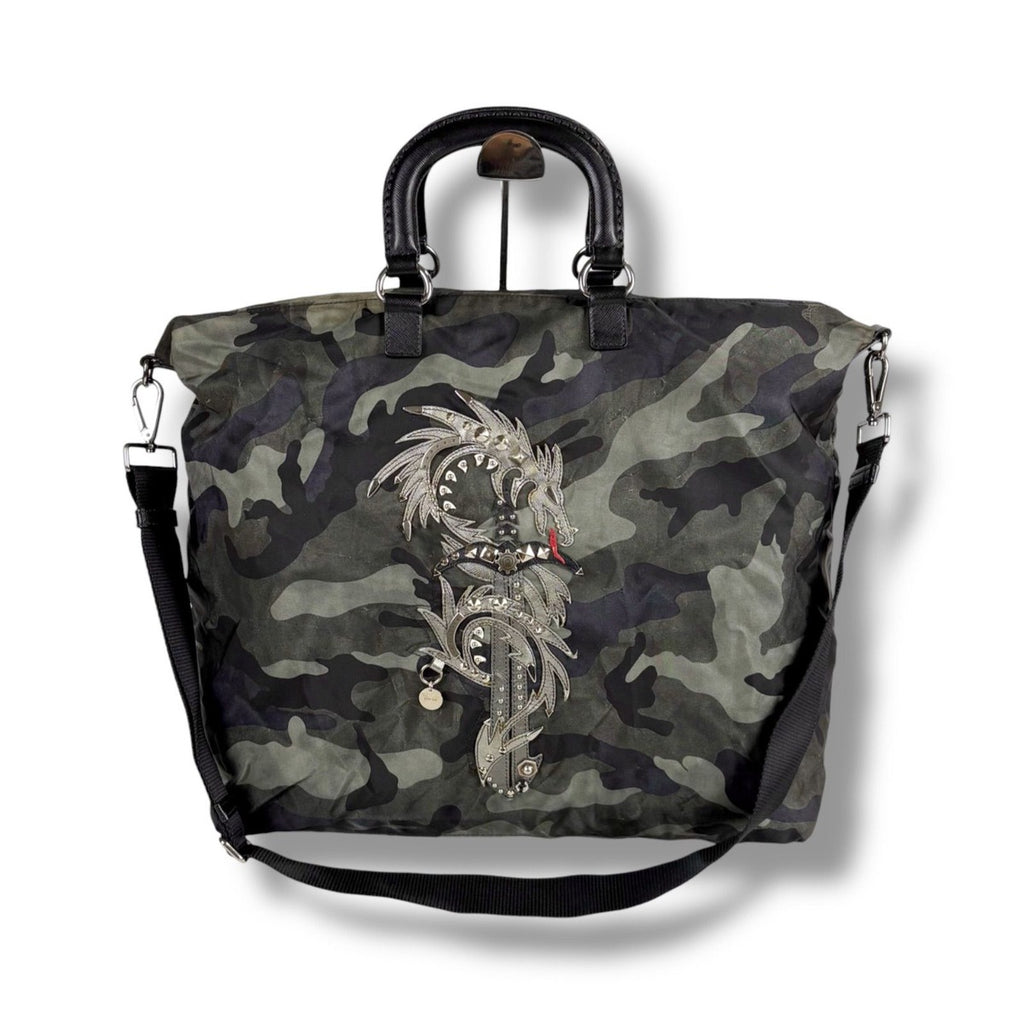 Prada 2-Way Tote Shoulder Bag Dragon Sword Camouflage Pattern