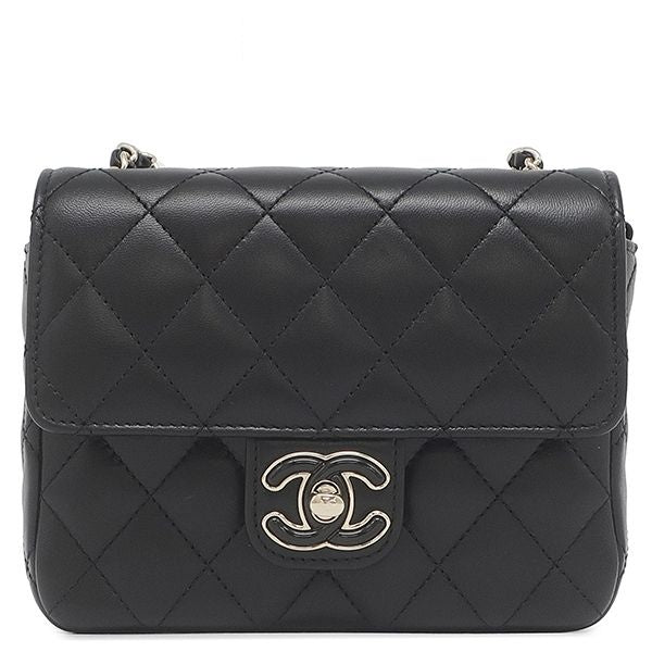 Chanel Shoulder Bag Mini Flap Lambskin Black Gold CC Logo