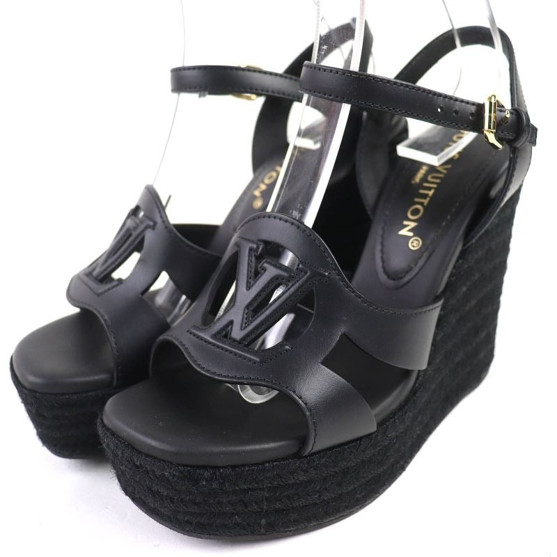 Louis Vuitton Isola Line Ankle Strap Espadrille Wedge Sole Leather Sandals