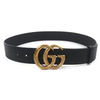 Gucci Double Wide Belt Leather GG Marmont Buckle Black Gold — view 3
